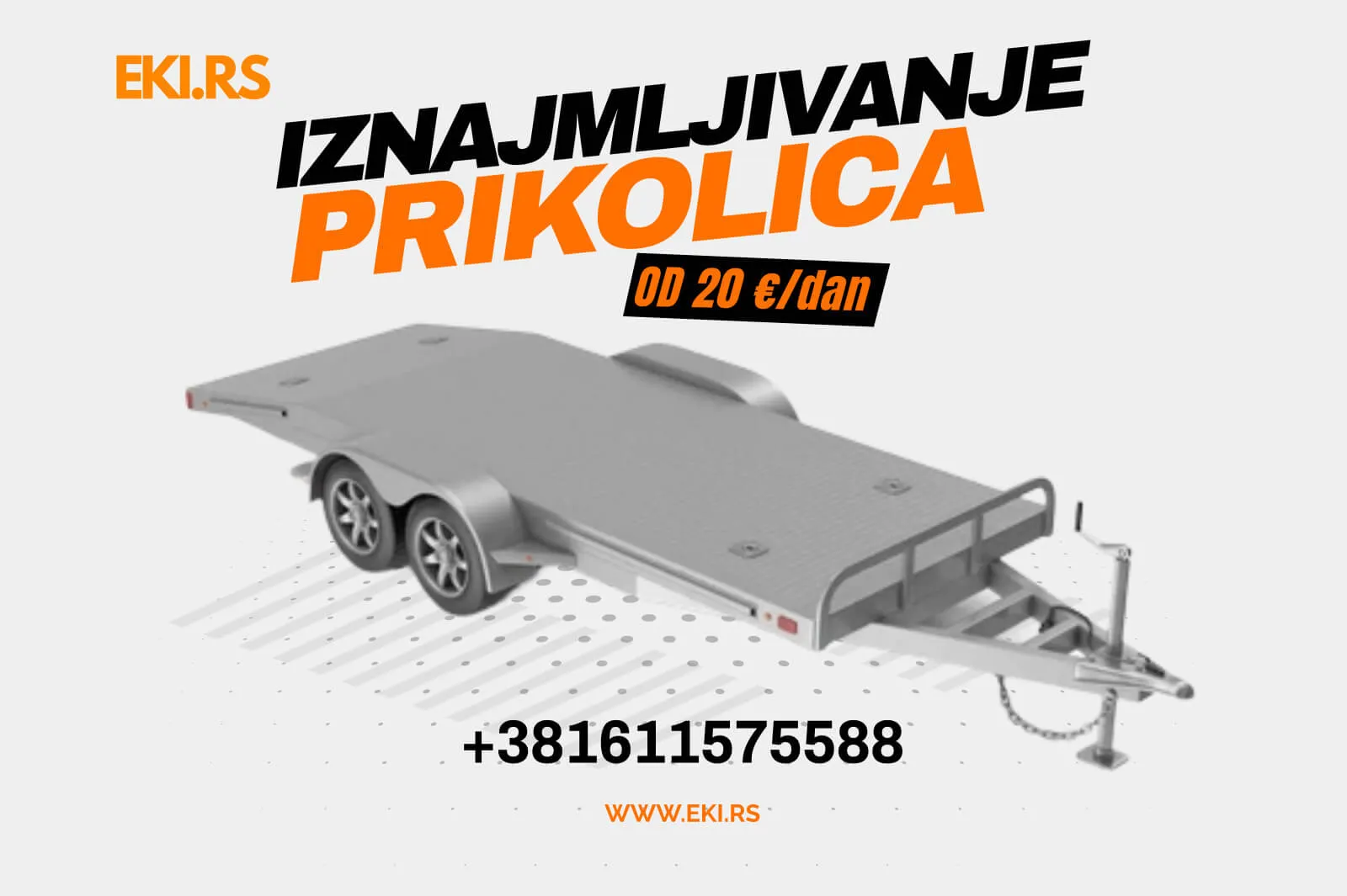 na slici je prikolica za auto i broj telefona